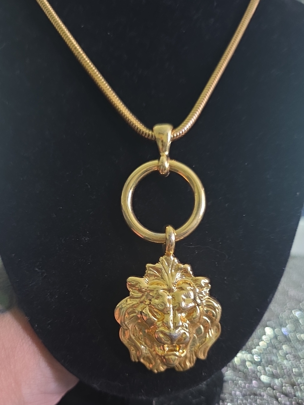 Anne Klein Gold Lion Head Pendant Necklace